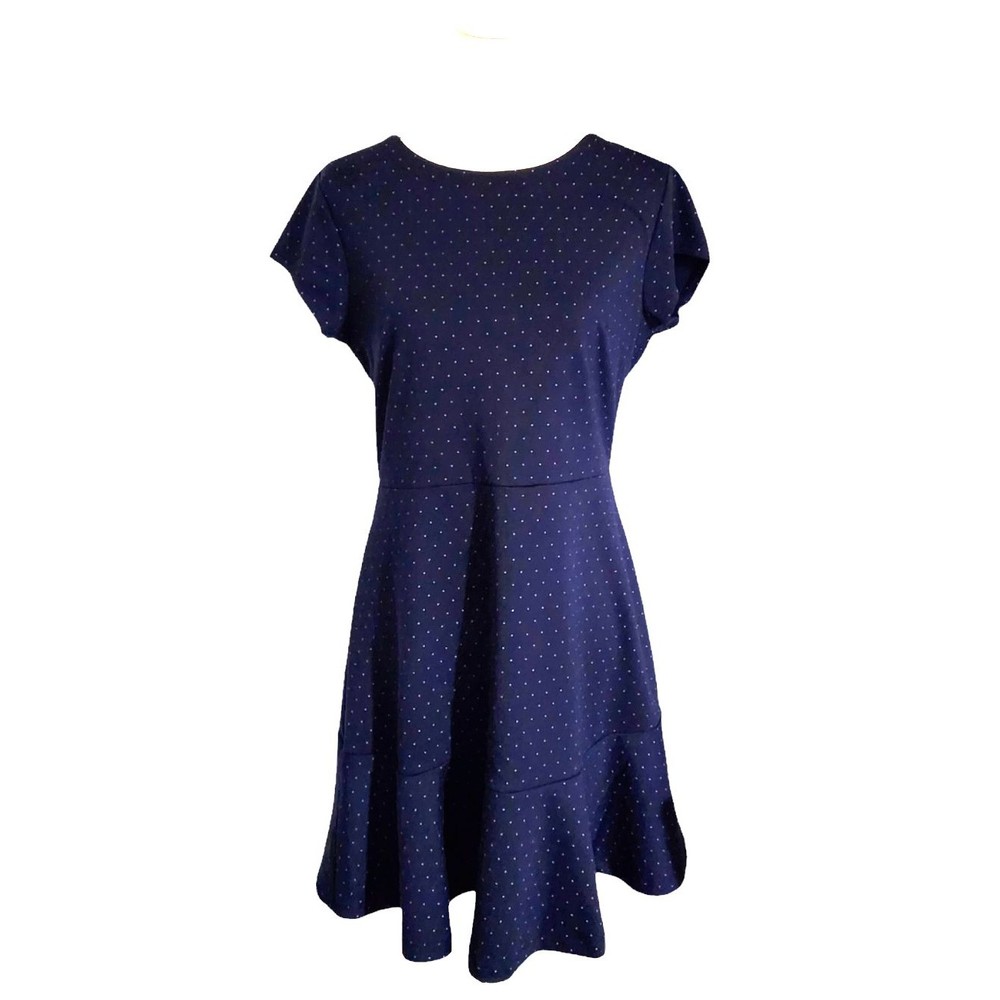 Gap Fit and Flare Peplum Dress in Ponte Blue with Dot Print Womens Size 12